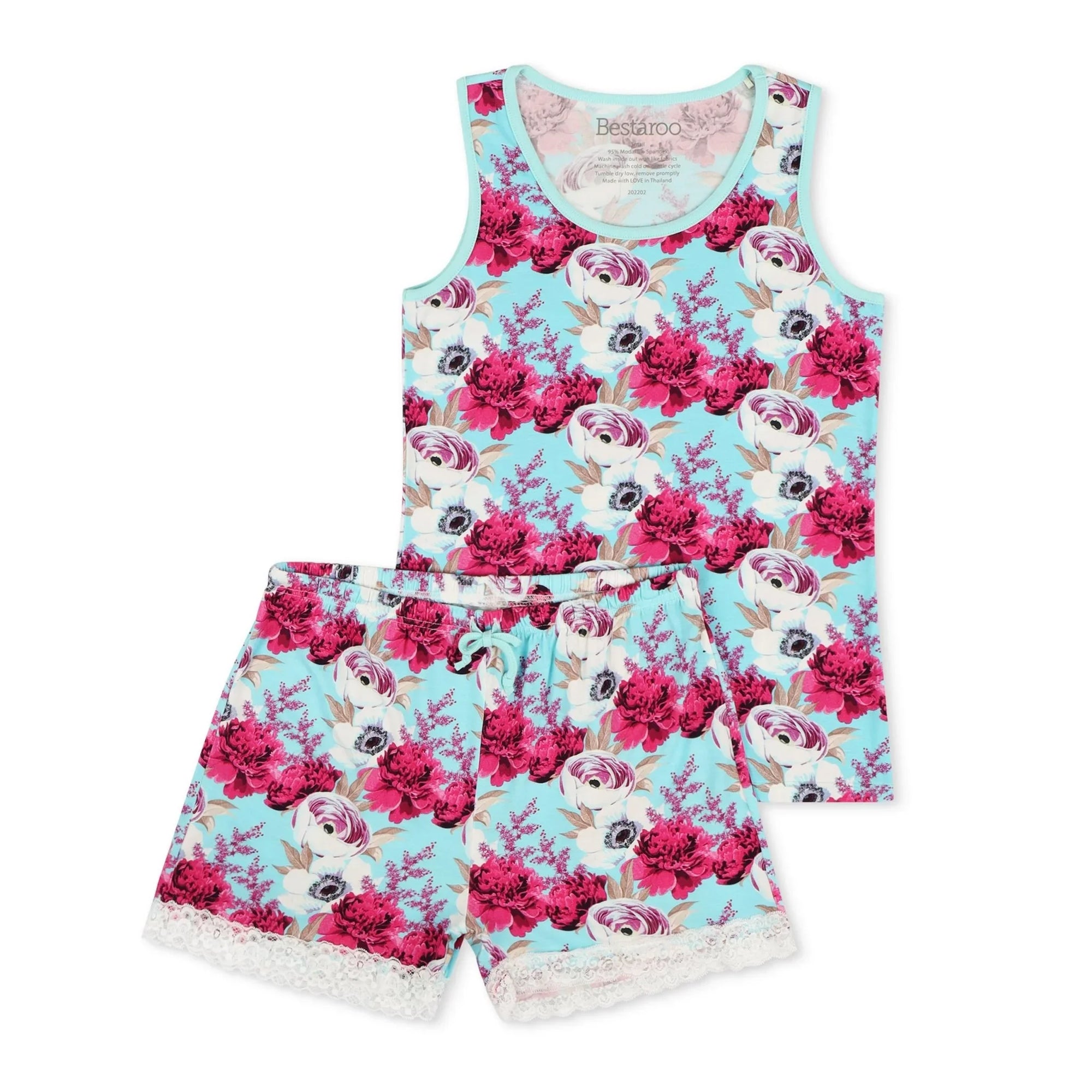 Bestaroo - Floral Magenta Aqua Splash Women's Short Loungewear