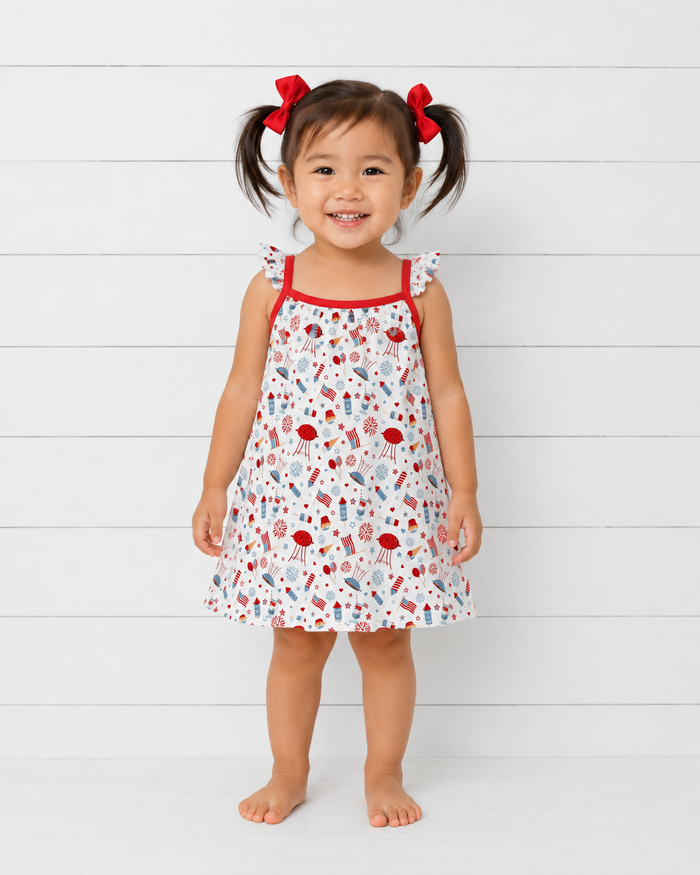 Stars & Stripes Flutter Sleeve Dress - Bestaroo