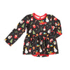 Children's Christmas-themed dress with various festive elements on a white background