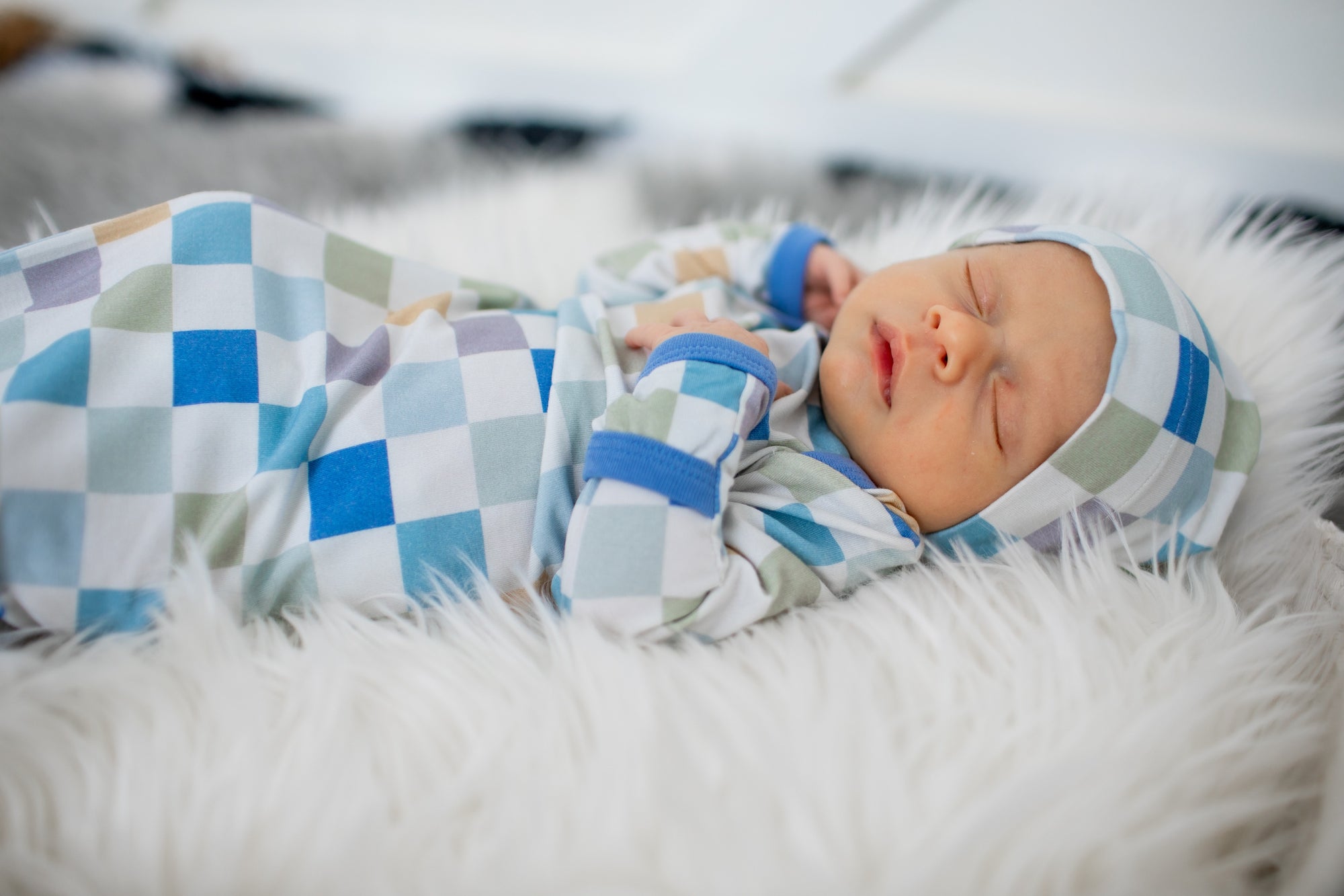 Blue Easter Checks Gown & Hat