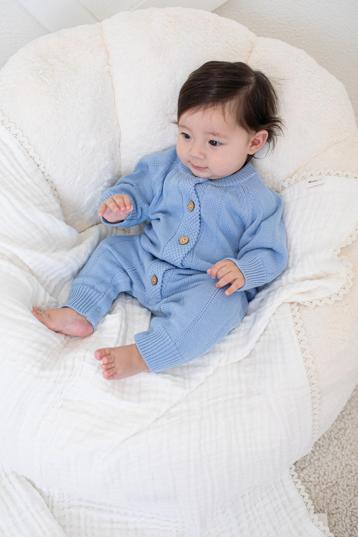 Pointelle Knit Romper in Powder Blue