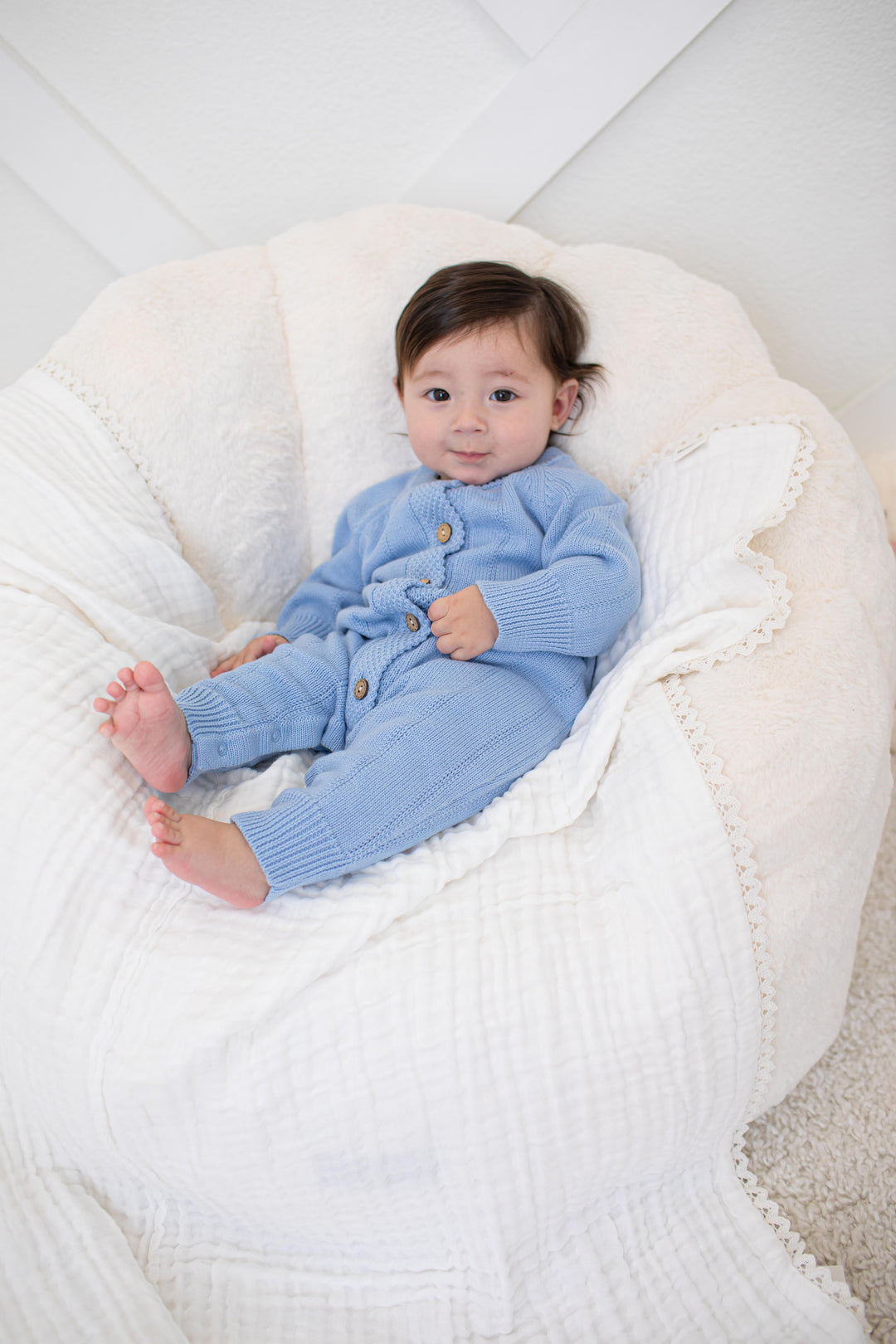 Pointelle Knit Romper in Powder Blue