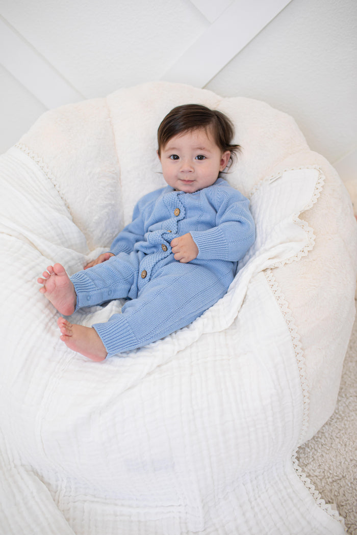 Pointelle Knit Romper in Powder Blue