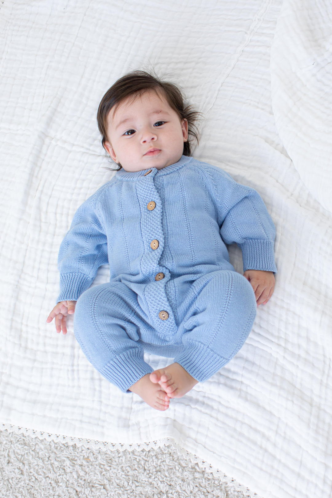Pointelle Knit Romper in Powder Blue