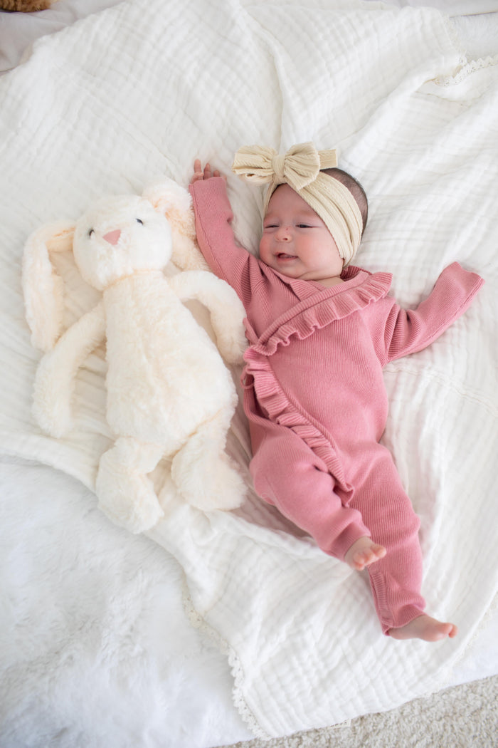 Ruffle Knit Romper in Dusty Rose