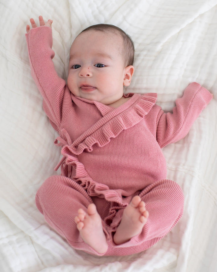 Ruffle Knit Romper in Dusty Rose