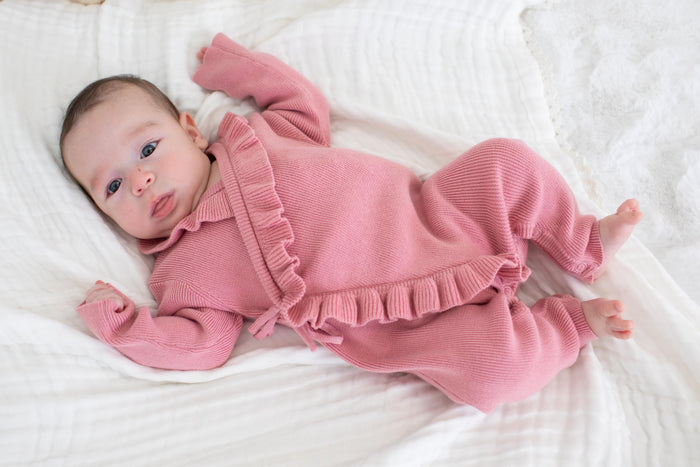 Ruffle Knit Romper in Dusty Rose
