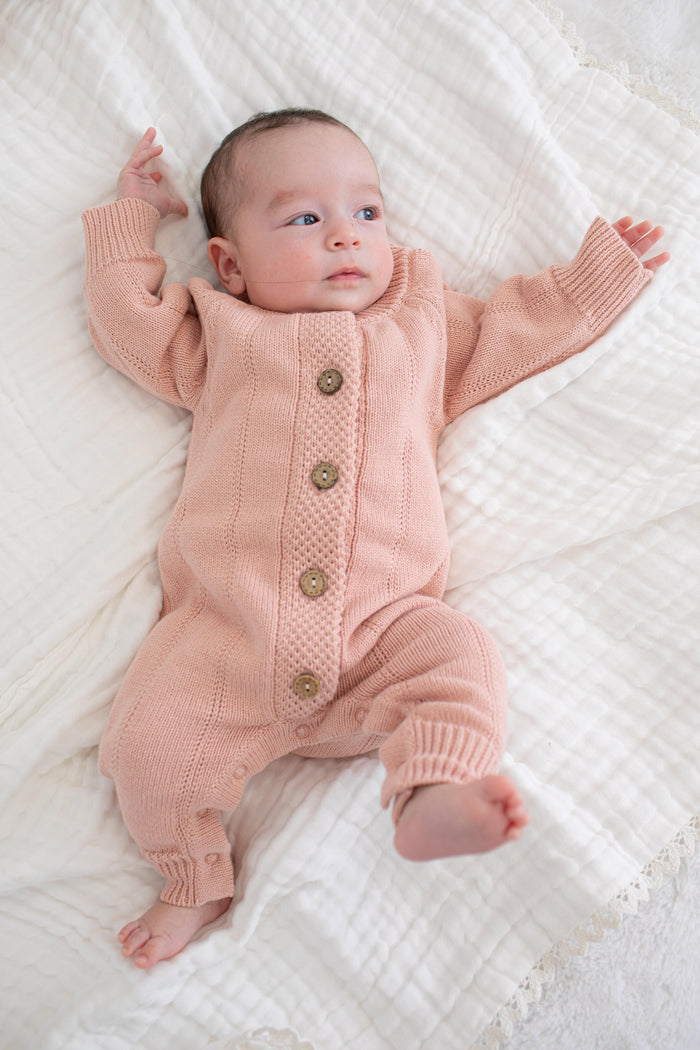 Pointelle Knit Romper in Tea Rose