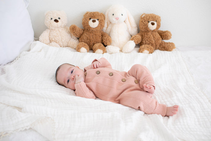 Pointelle Knit Romper in Tea Rose