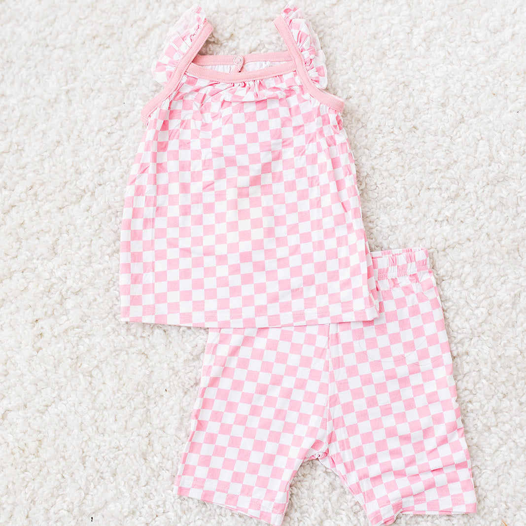 Pink Checks Flutter Tank & Shorts