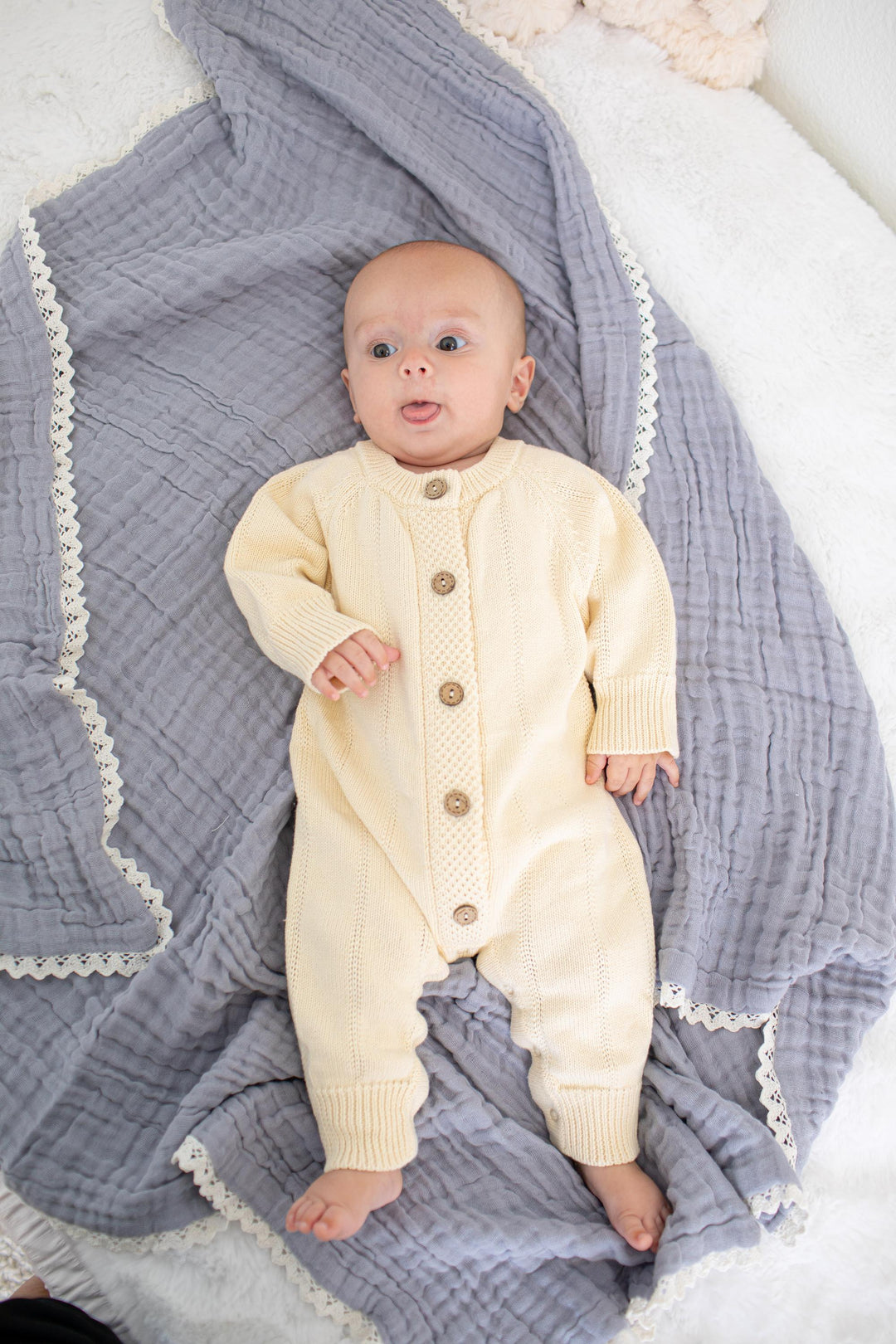 Pointelle Knit Romper in Buttercream
