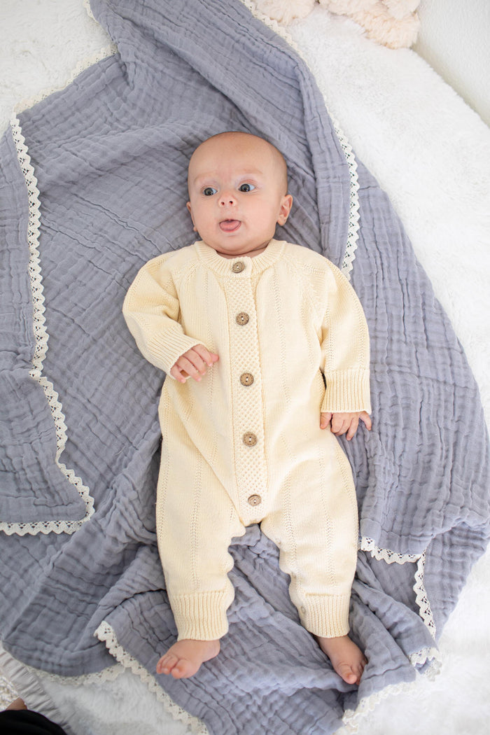 Pointelle Knit Romper in Buttercream