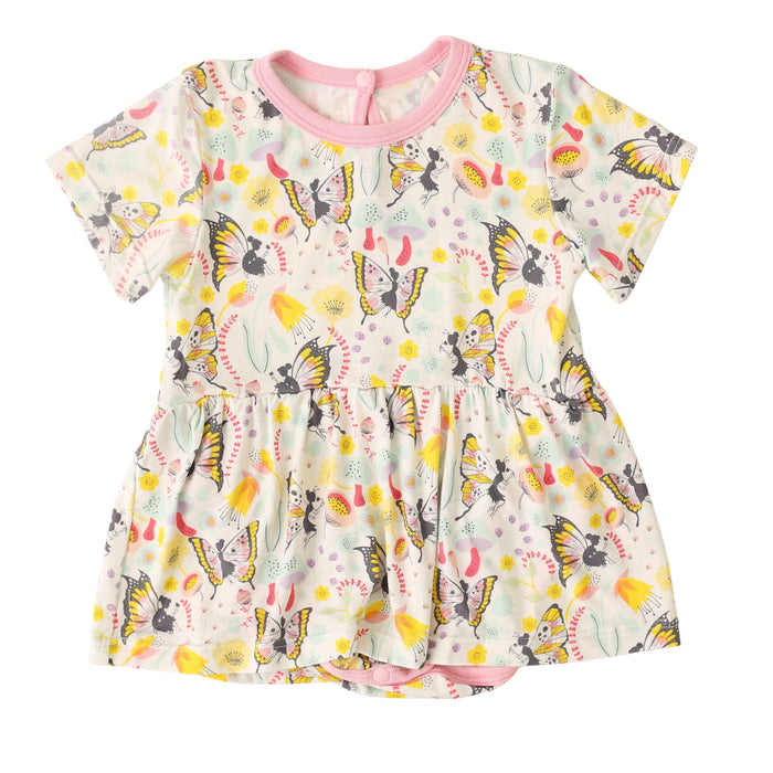 Children's dress with butterfly pattern on a white background