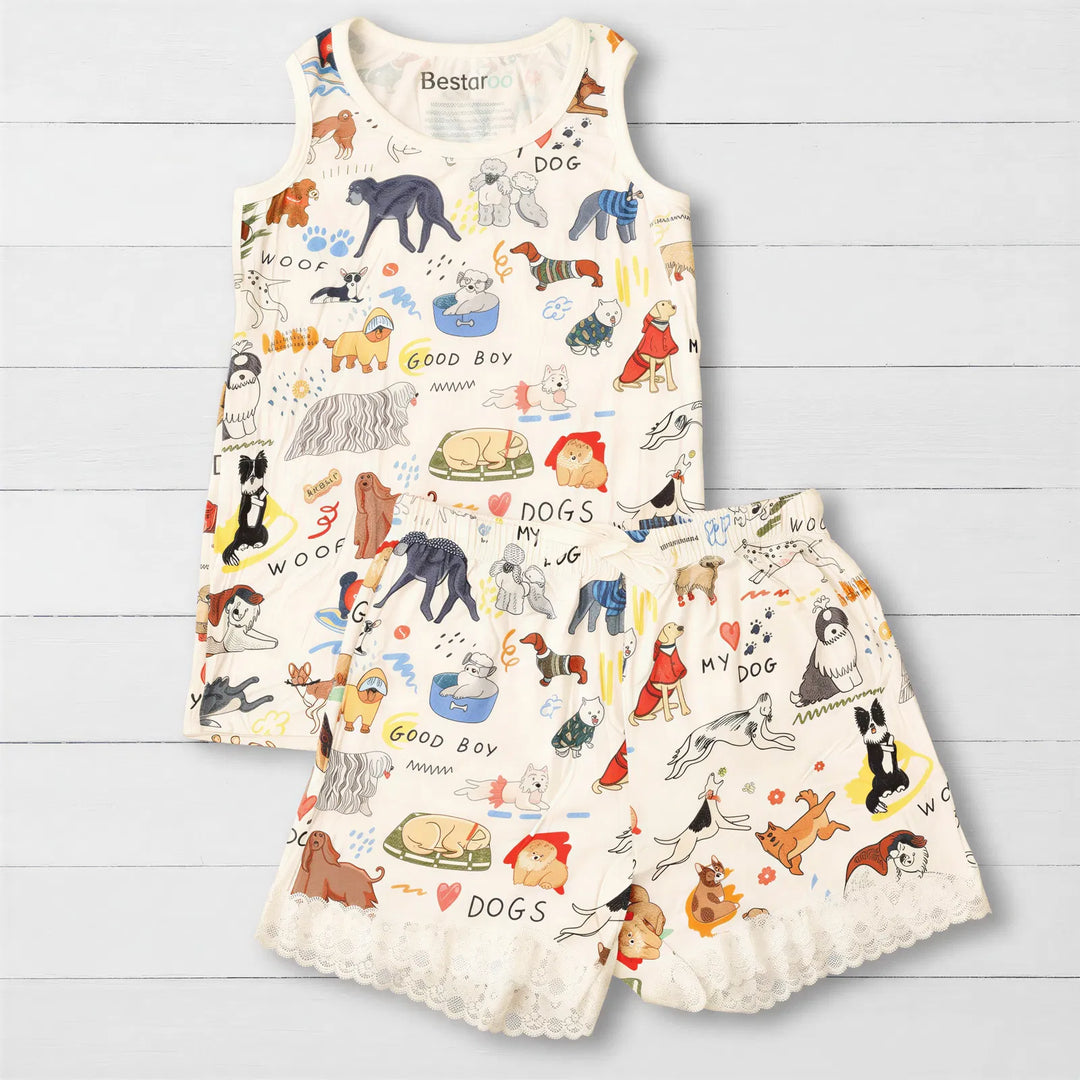 Puppy Pals White Mom Pajama Shorts set