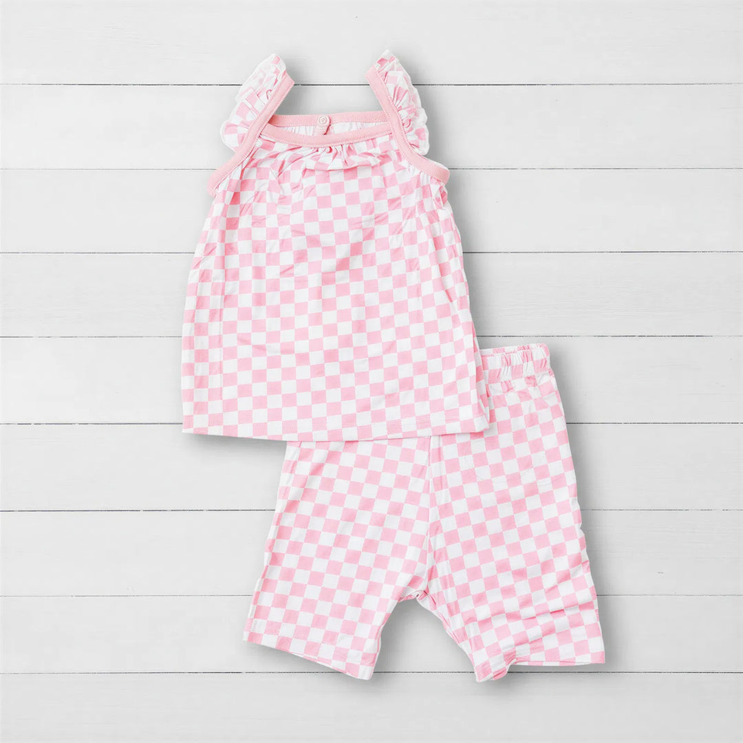 Pink Checks Flutter Tank & Shorts