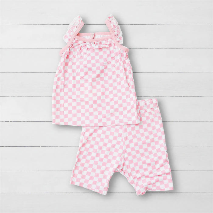 Pink Checks Flutter Tank & Shorts - Bestaroo