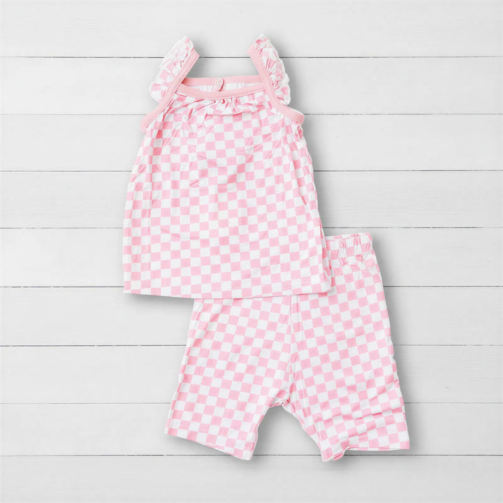 Pink Checks Flutter Tank & Shorts