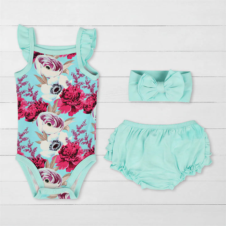 Floral Magenta Aqua Splash Ruffle Bloomer Set