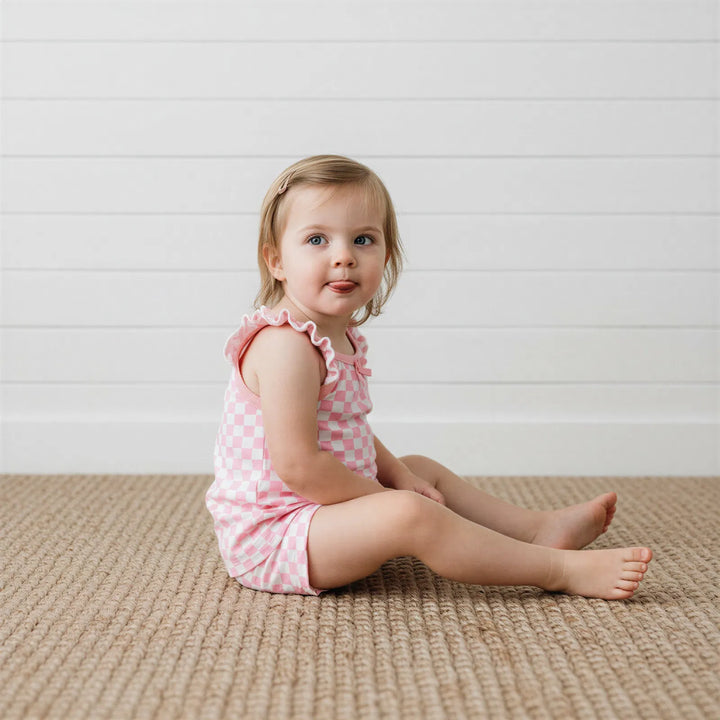 Pink Checks Flutter Tank & Shorts