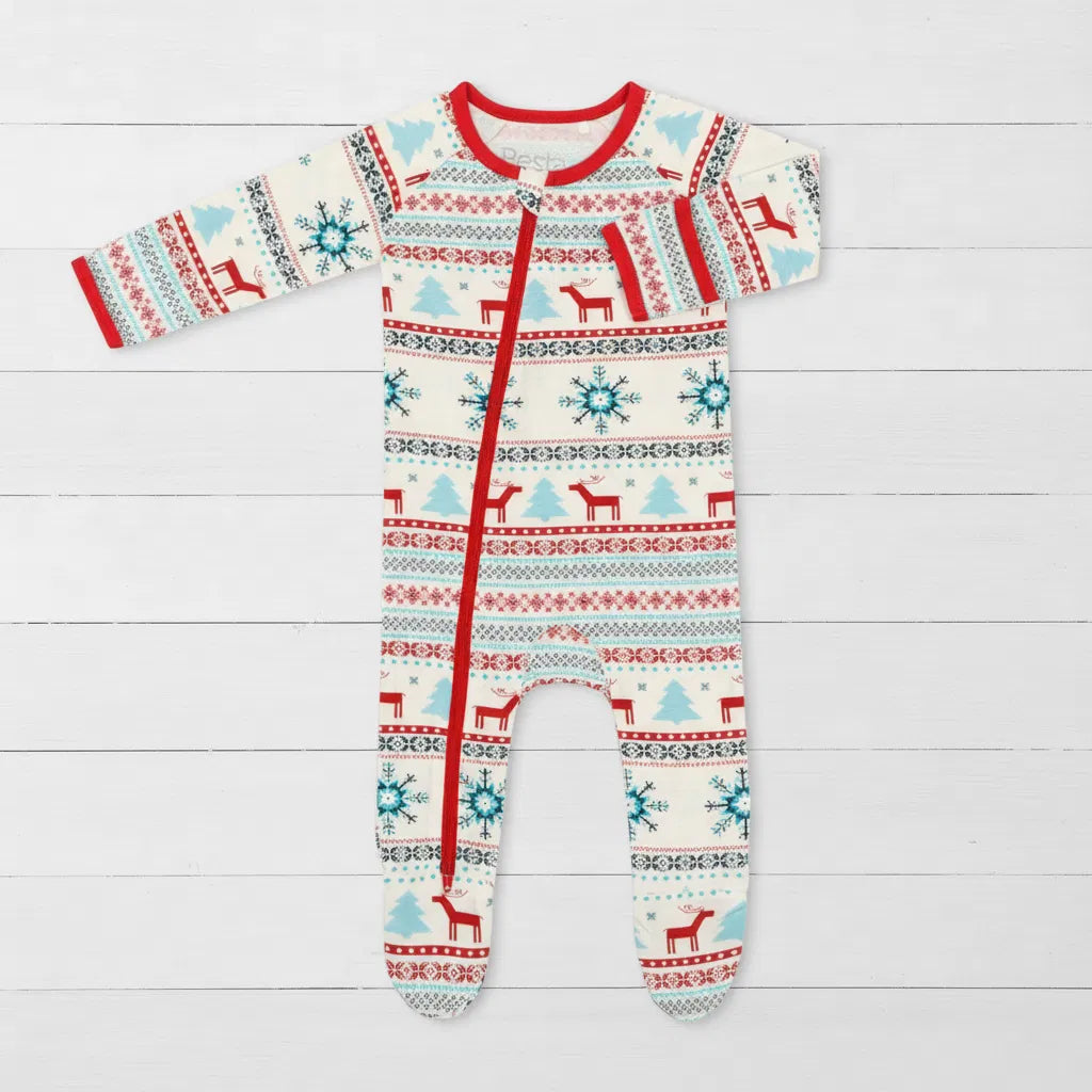 Holiday Reindeer Blue Footie