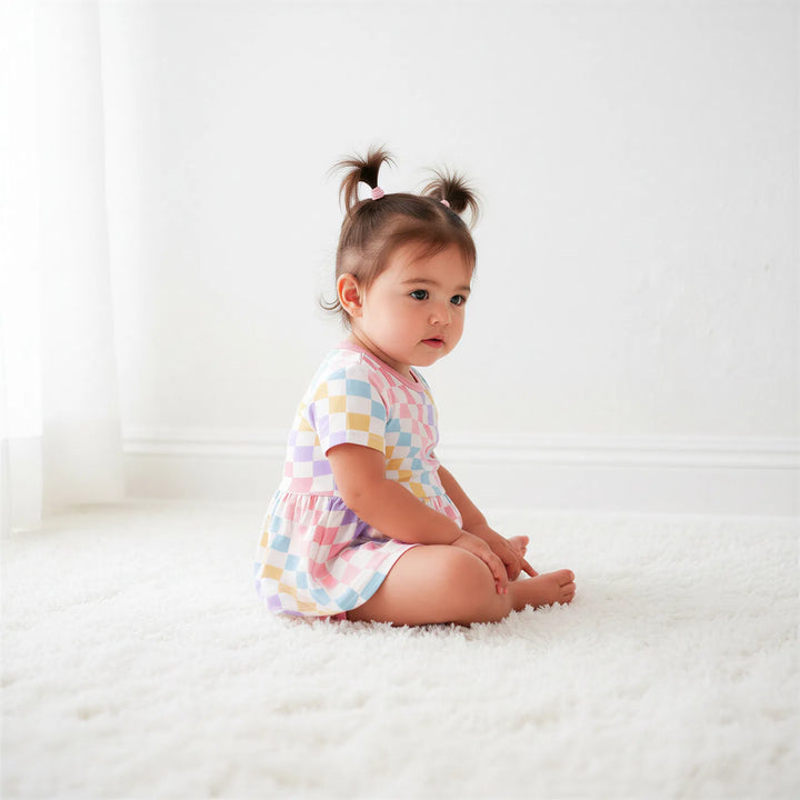 Pastel Checks Bodysuit Dress