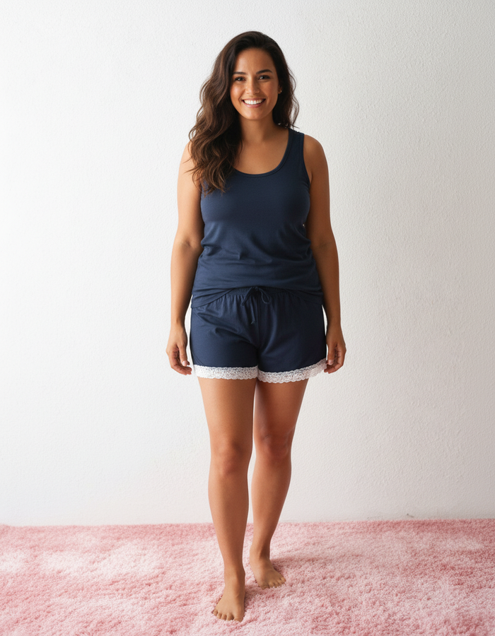 Navy Blue Women's Short Loungewear - Bestaroo