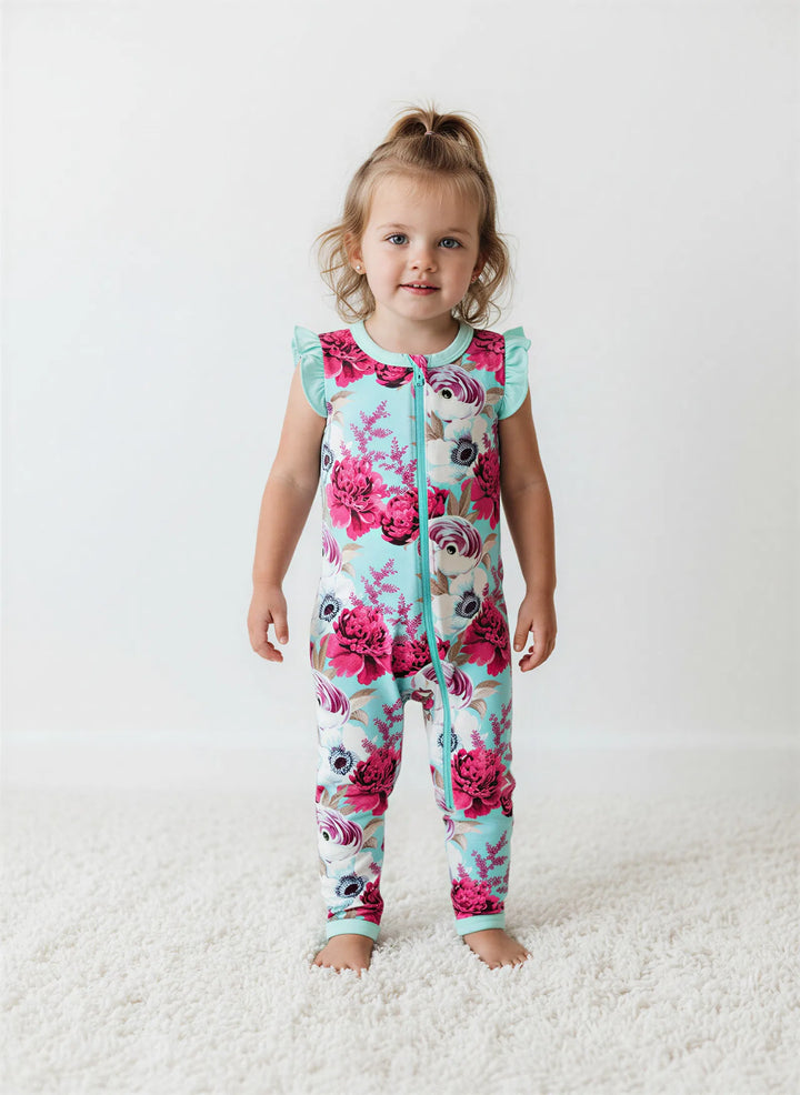Floral Magenta Aqua Splash Romper