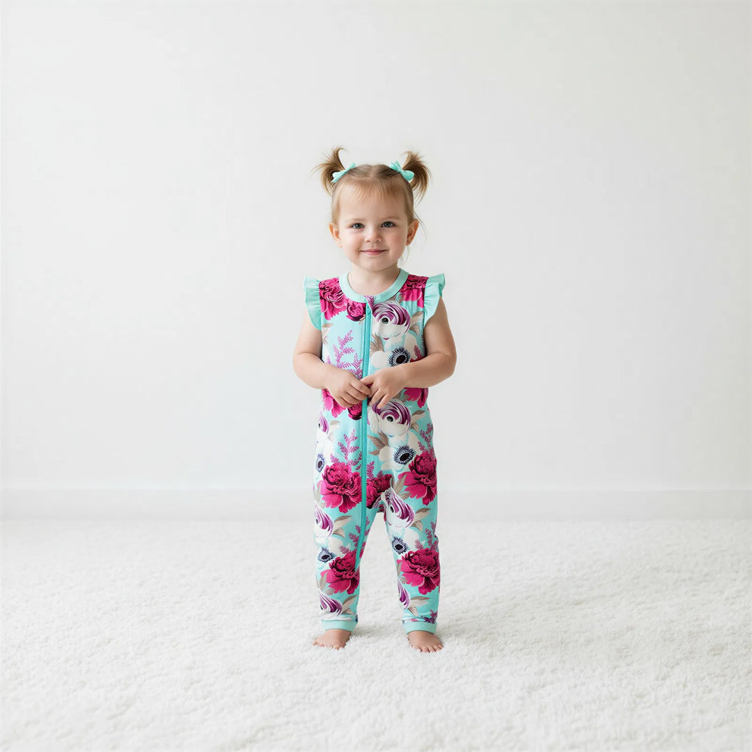 Floral Magenta Aqua Splash Romper