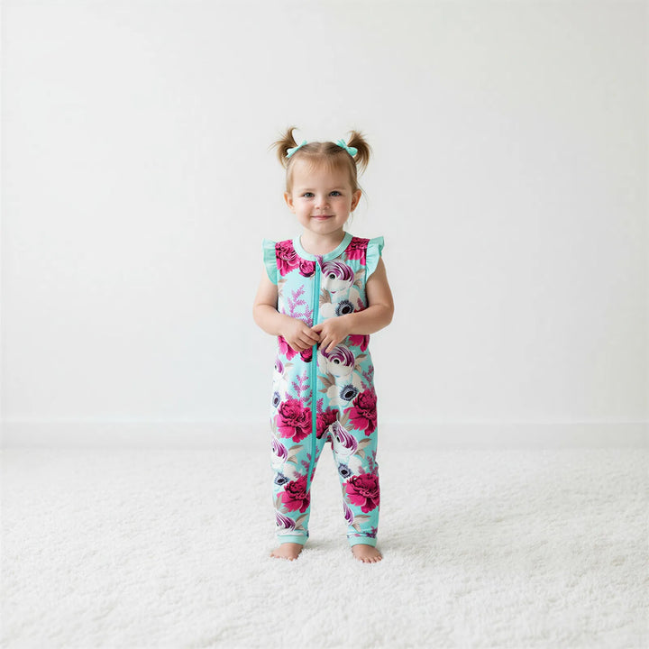 Floral Magenta Aqua Splash Romper