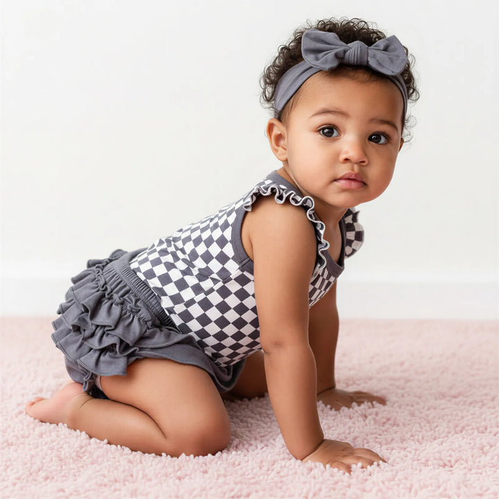 Charcoal Checks Ruffle Bloomer Set