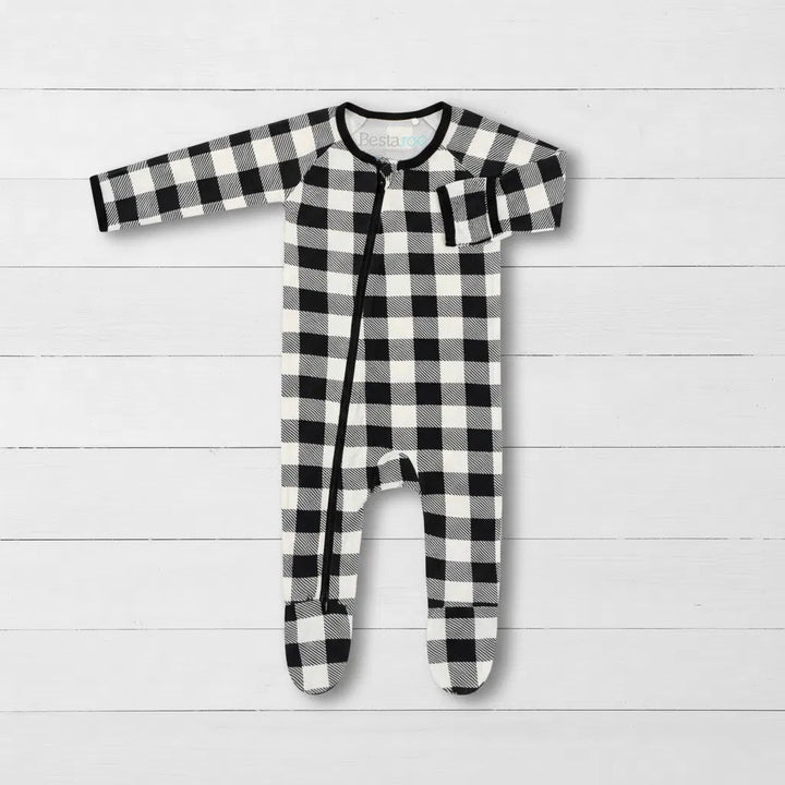 Bestaroo - Bamboo - Black &amp; White Plaid Footie