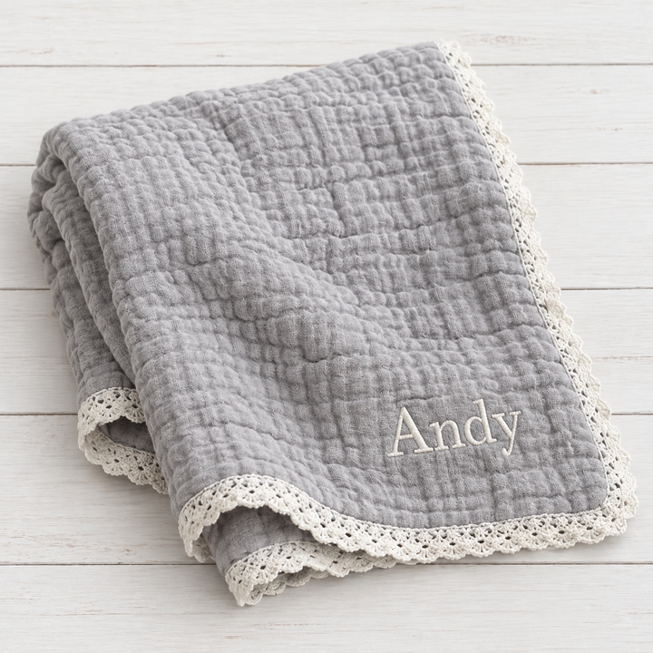 Muslin Blanket in Mist Blue