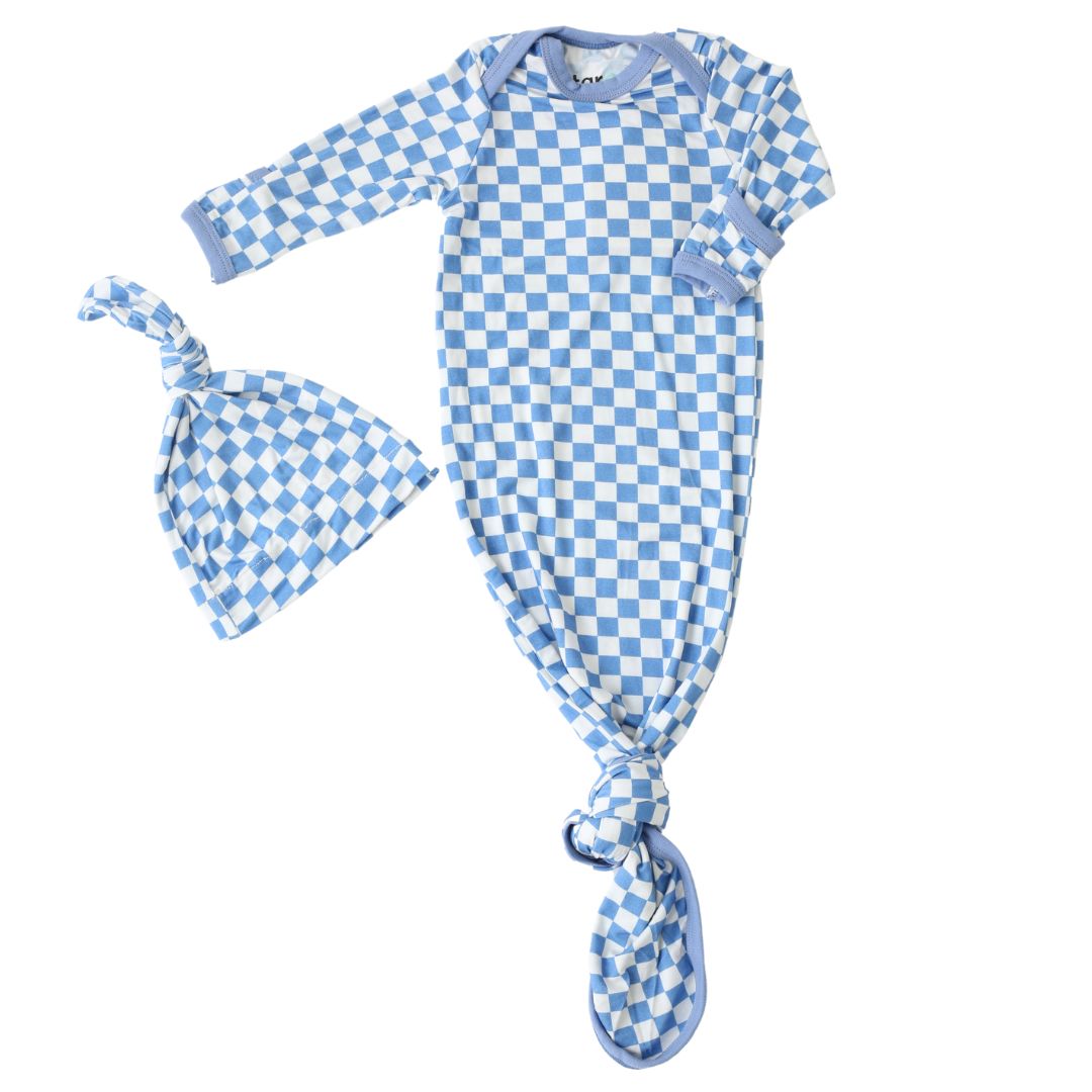 Blue Checks Gown & Hat