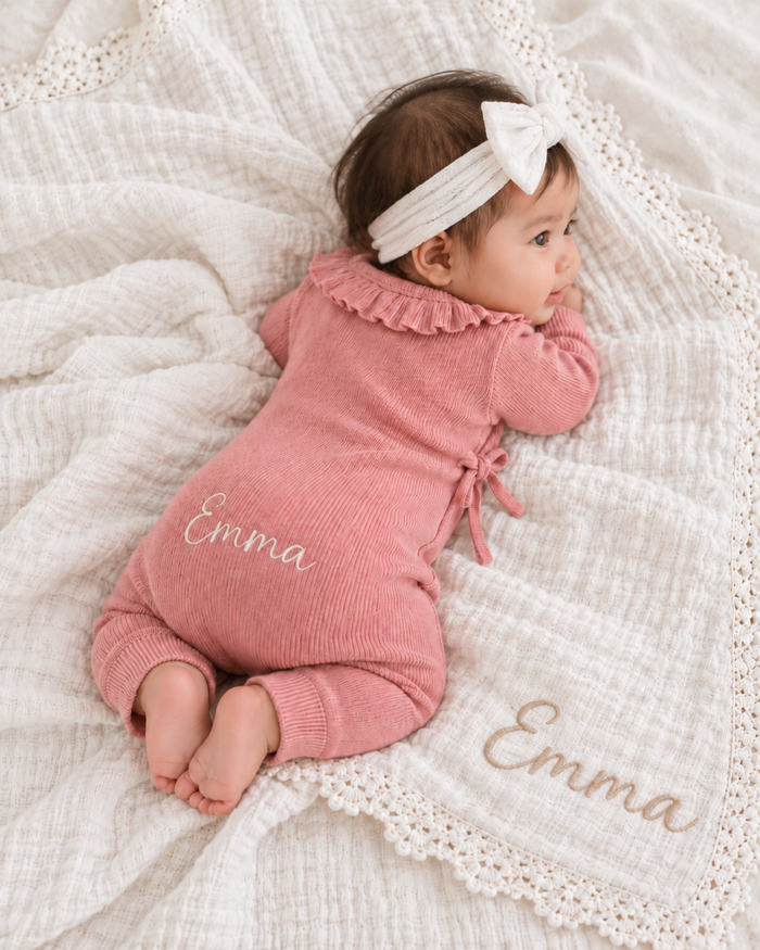 Ruffle Knit Romper in Dusty Rose