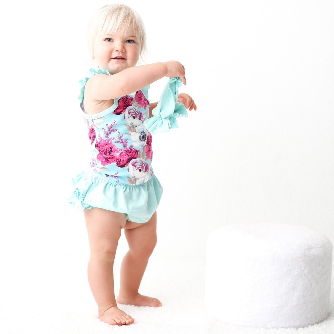 Bestaroo - Bamboo - Floral Magenta Aqua Splash Ruffle Bloomer Set