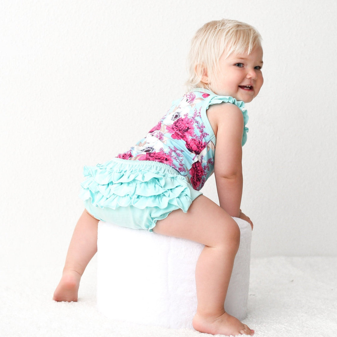 Bestaroo - Bamboo - Floral Magenta Aqua Splash Ruffle Bloomer Set