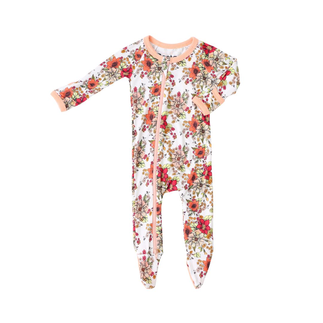 Floral-patterned baby onesie on a white background