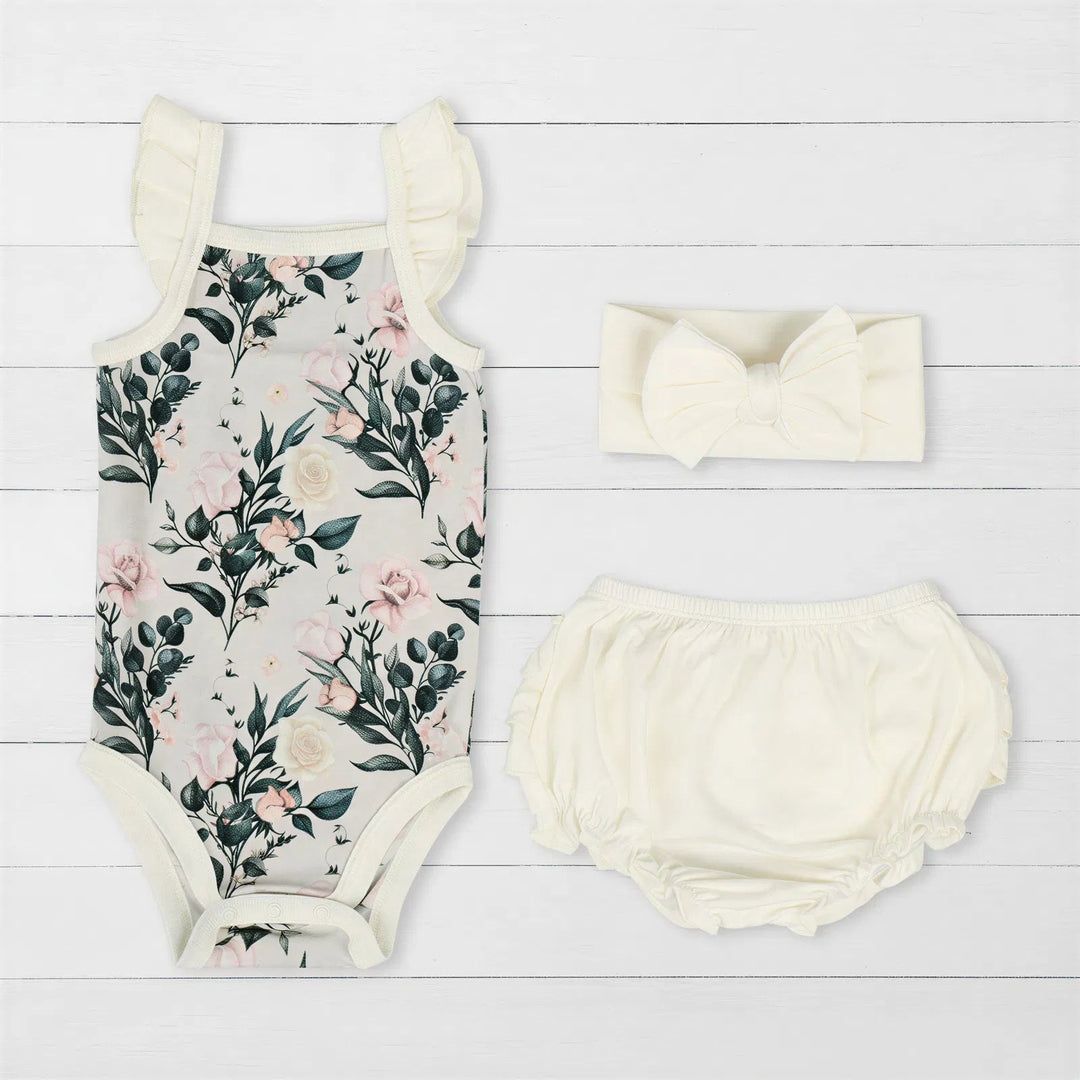 Bestaroo - Bamboo - Gardenia Rose Ruffle Bloomer Set