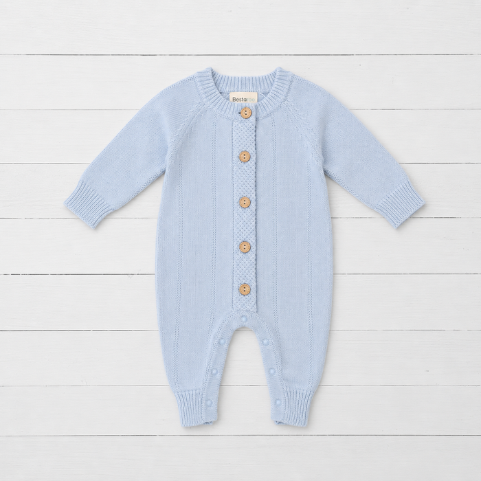 Pointelle Knit Romper in Powder Blue