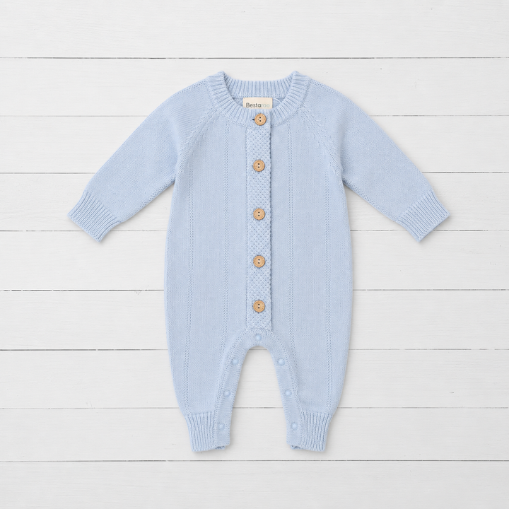 Pointelle Knit Romper in Powder Blue