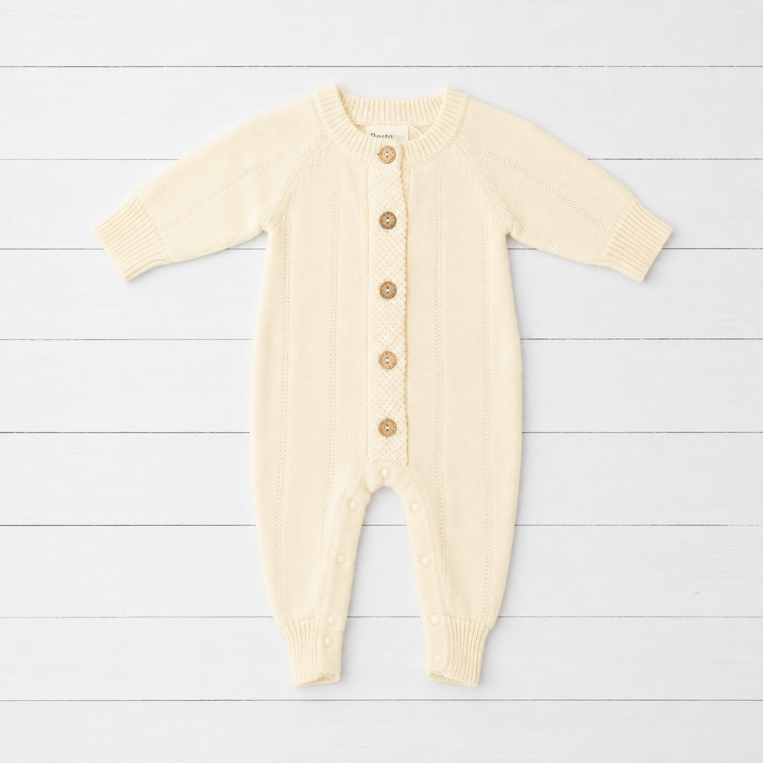 Pointelle Knit Romper in Buttercream