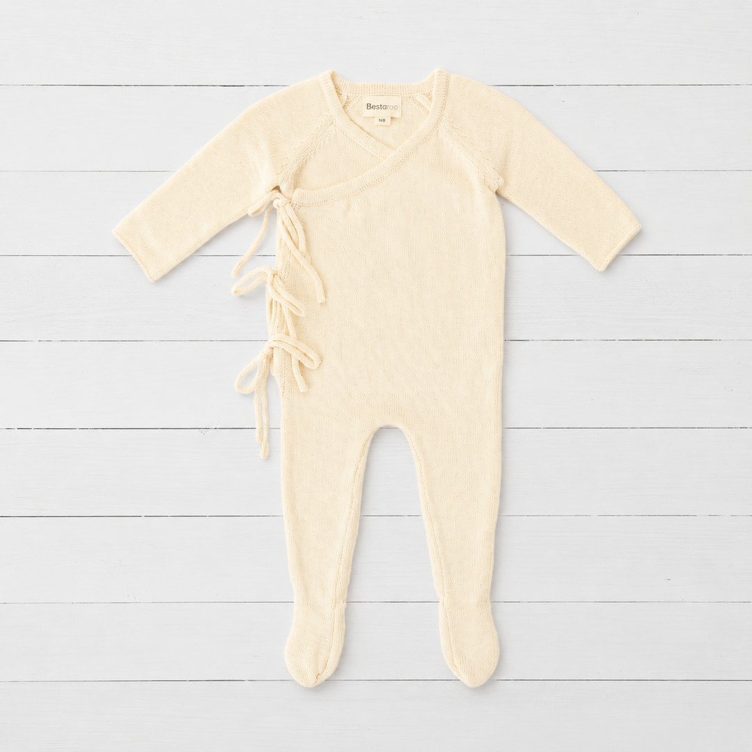 Knit Tie Wrap Romper in Buttercream
