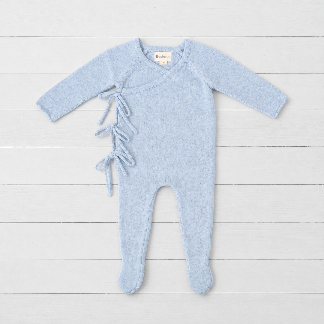 Knit Tie Wrap Romper in Powder Blue