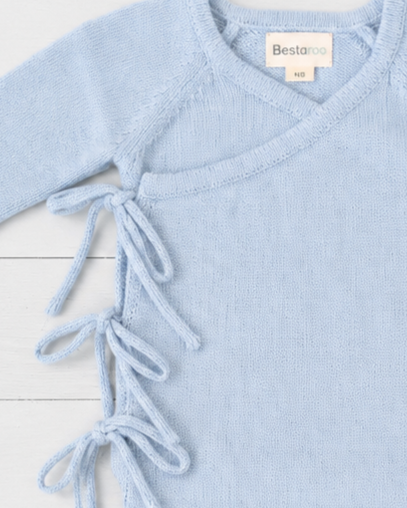Knit Tie Wrap Romper in Powder Blue