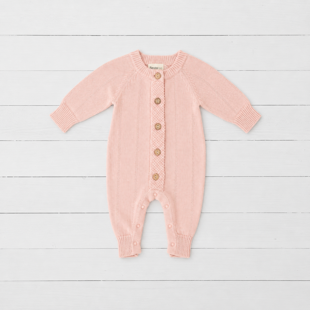 Pointelle Knit Romper in Tea Rose