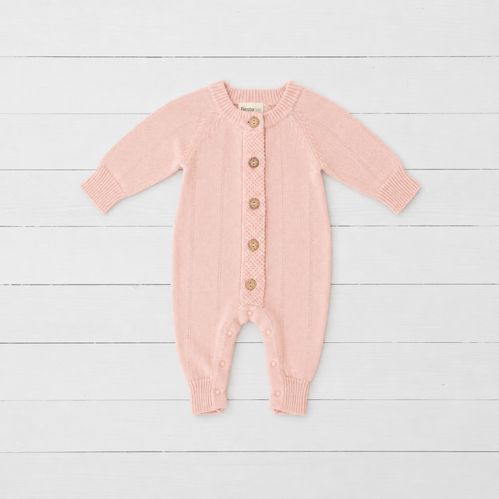 Pointelle Knit Romper in Tea Rose