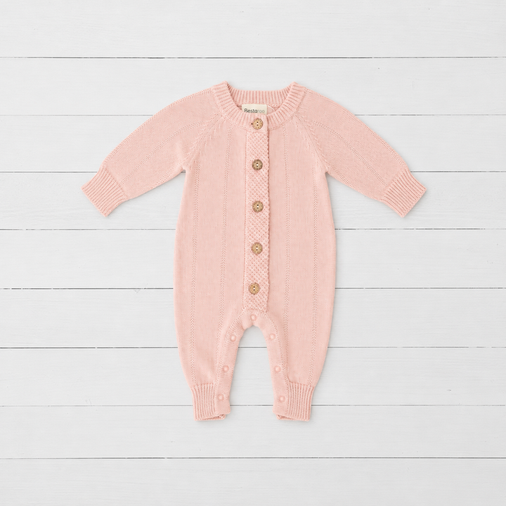 Pointelle Knit Romper in Tea Rose