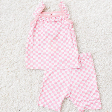 Bestaroo - Pink Checks Flutter Tank & Shorts