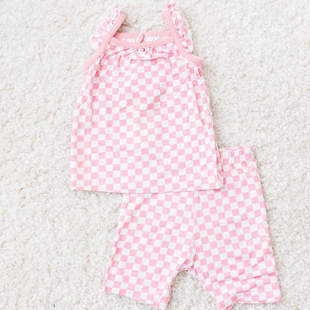 Bestaroo - Pink Checks Flutter Tank & Shorts