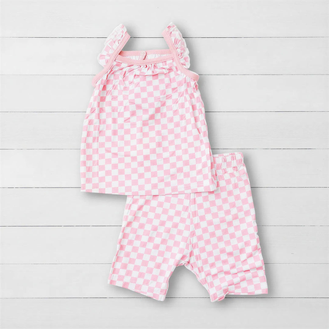 Bestaroo - Bamboo - Pink Checks Flutter Tank &amp; Shorts